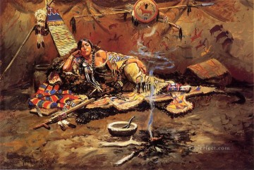 ウェイティング・アンド・マッド・インディアン チャールズ・マリオン・ラッセル インディアナ州 Oil Paintings